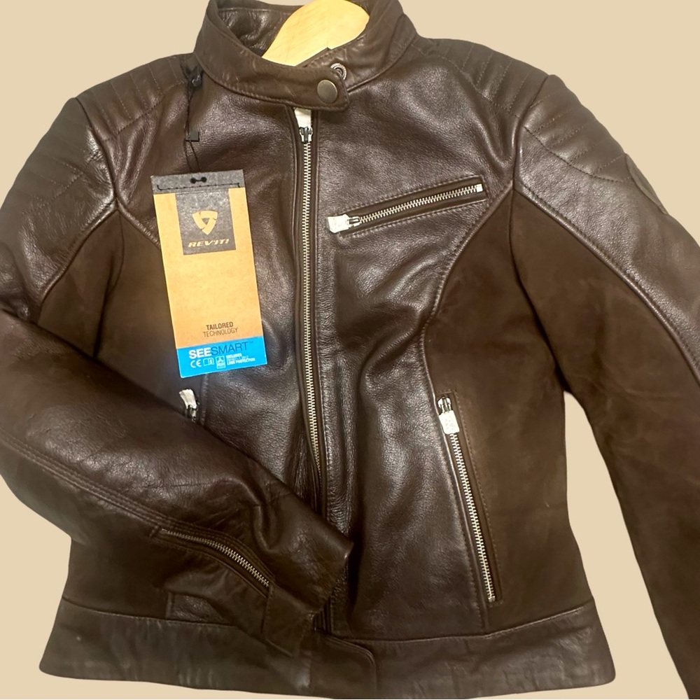 Rev’It Clare Women’s Leather Motorcycle Jacket Armoured CE Brown US 6 IT 38 NWT
